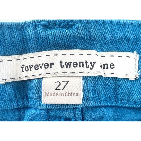 Forever 21 Women Jeans Straight Cut Y2K Statement Denim Retro Bright Blue Sz 27 - Picture 10 of 13